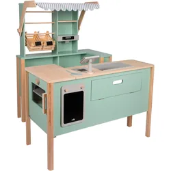 Kaufladen SMALL FOOT "Kaufladen u Kinderküche "fresh"", grün (grün, natur), Kaufläden, KinderB:106cm H:106cm T:40cm, Holz, Kunststoff, B:106cm H:106cm T:40cm