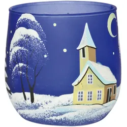 ERZGEBIRGE Teelichthalter Winterlandschaft blau