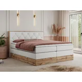 MKS Meble King Boxspringbett 140x200 mit Bettkasten Eiche, Polsterbett 140x200 mit Matratze H4, Bett 140x200 mit Kopfteil, Bett mit Holzrahmen in W... - Weiß