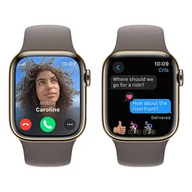 Apple Watch Series 9 GPS + Cellular 41 mm Edelstahlgehäuse gold, Sportarmband tonbraun M/L