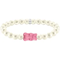 Armband THOMAS SABO "THOMAS SABO x HARIBO Schmuck: Perlenarmband mit Goldbär" Gr. 17, weiß (silberfarben, pink, weiß, pink), Armbänder, Damen, 17, Silber 925 (Sterlingsilber)-Silikon-Perlen, Silber 925 (Sterlingsilber), Silikon, Perlen, mit Kristallglas - mit Süßwasserzuchtperle
