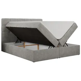 MKS Meble Boxspringbett mit Matratze, Bett mit Multipocket - Matratze und Topper Polsterbett mit Bettkasten und Kopfteil, ERNI ... - Hellgrau,