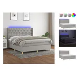 vidaXL Boxspringbett mit Matratze & LED Hellgrau 180x200 cm Stoff