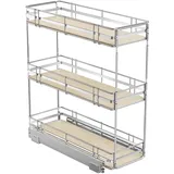 ROOMTEC Ausziehbarer Schrank-Organizer mit 3 Ebenen, Gewürzregal für schmale Schränke, 20,3 cm B x 50,3 cm D, ausziehbare Holzregale, Aufbewahrung für die Küche