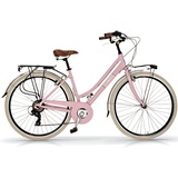 Airbici 605AL Damenfahrrad Citybike 28 Zoll Rosa | Fahrrad Damen Retro Cityräder City Bike | 6 Gänge, Aluminiumrahmen, Schutzblech, LED-Licht und Gepäckträger City-Bike Damen (Weiß)