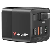 Verbatim GaN Netzladegärt 65W 2 Anschlüsse US/EU/UK ADP - integriertes einziehbares USB-C Kabel