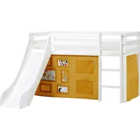 Hochbett HOPPEKIDS "«Creator Autumn Yellow»", weiß (weiß, autumn gelb, weiß, weiß), B:81cm H:9cm L:168cm, Bett: 100% Massivholz, Nordische Kiefer;Rutsche: MDF;Vorhang: 100% Baumwolle;Matratze: Waterlily-Schaum mit vertikalen Lüftungsschlitzen;Matratzenbezug: 23% Bambus, 77% Polyester, gesteppt mit Thermowolle, Hochbetten, Hochbett, Rutsche & Vorhang Gelb und viel Auswahl
