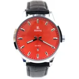 Rötting Design Herrenuhr Quarz Collection "Rötting" rotes Ziffernblatt DATUM schwarzes Lederarmband - Schwarz/Rot