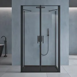 doporro Duschkabine U-Form mit Drehtür 90 x 75 cm schwarz Klarglas Duschwanne