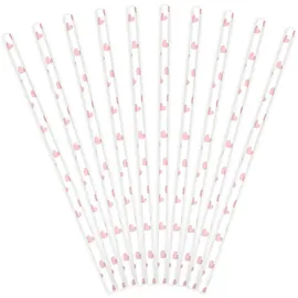 Partydeco Papierstrohhalme 19 cm 10 St. Weiß/Rosa