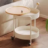 WIGSELBL Runder Couchtisch mit Rollen, Couchtisch für Wohnzimmer mit verstecktem Staufach, moderner Esstisch mit Stauraum für Zuhause (cremefarben)