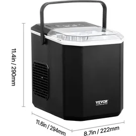 Vevor Eisbereiter Eiswürfelmaschine 9 Würfel in 6 Minuten, 11,8 kg / 24 h, tragbarer Eiswürfelbereiter mit Schaufel & Korb, Eismaschine mit 2 Größen für Küche Bar
