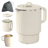 GOEDCH 1L Faltbarer Wasserkocher: Tragbarer Camping Wasserkocher mit Aufbewahrungstasche und Gestell für Gedämpfte Eier, Weiß Edelstahl Elektrischer Waserkocher, Outdoor Reise Waserkocher Klein