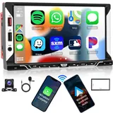 Doppel Din Autoradio Wireless CarPlay & Kabellos Android Auto - 7 Zoll Touchscreen Autoradio mit Bluetooth/Mirror Link/FM Radio Receiver/Rückfahrkamera/SWC/USB/AUX in MP5 Player Radio 2 Din