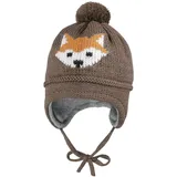 Maximo Strickmütze MAXIMO, Jungen, Gr. 49, grau, Wollmischung, Mützen Strickmütze, mit Fuchsmotiv mit Pompon und Bindeband