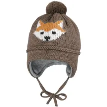 Maximo Strickmütze MAXIMO, Jungen, Gr. 49, grau, Wollmischung, Mützen Strickmütze, mit Fuchsmotiv mit Pompon und Bindeband