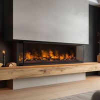 Muenkel design wall fire electronic PRO FLR 1670 [Opti-myst Elektrokamineinsatz Wandeinbau]: Glas halbhoch, umlaufend - mit Dekoholz - Mit Heizung - Tank