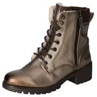 Mustang Schnürboots, Schnürstiefelette, Blockabsatz, in Metallic-Optik, schmale Form Gr. 36, gold used, , 23940814-36