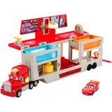 Mattel Disney Pixar Cars Lackiererei Mack mit Farbwechseleffekt, Lightning McQueen Spielzeugauto, Farbveränderung mit warmem und kaltem Wasser, für Kinder ab 4 Jahren, HPD82