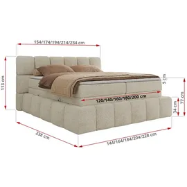 MKS Meble MKS Boxspringbett Creme, Textil, 2-Sitzer, H3, Rechteckig, 140x200 cm, Oeko-Tex®, Schlafzimmer, Betten, Boxspringbetten