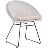 Korb-Sessel Rattan Club-Sessel 60er moderner Korbstuhl mit Armlehne (Weiss)