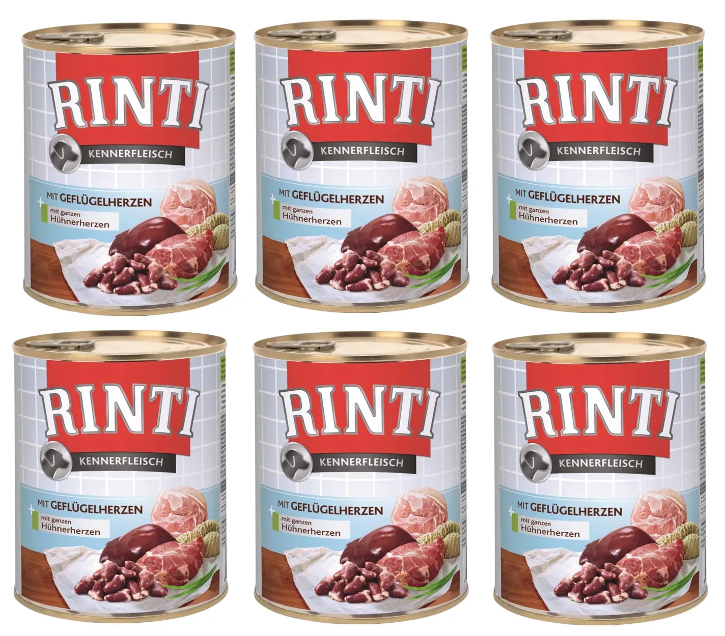 Rinti Kennerfleisch Geflügelelherzen Nassfutter 6x800g (Rabatt für Stammkunden 3%)