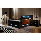 luxusbetten24 Boxspringbett Sevilla mit LED und Stauraum H3 (70-100kg) - Schwarz
