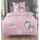 DreamHome Hochwertige Einhorn Bettwäsche 135x200 für Mädchen Unicorn Mikrofaser Bettbezug Lille Pony Kinder Bettzeug Pferde Sommer Bettdecke