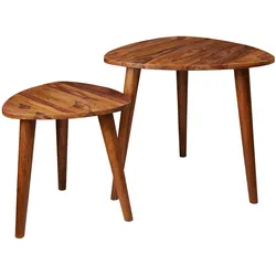 KADIMA DESIGN Design Satztisch WL5.574 Sheesham Massivholz Beistelltisch 2er Set Klein, Couchtisch Set 2 Holz Tische, Massivholz Wohnzimmertisch, Schmaler