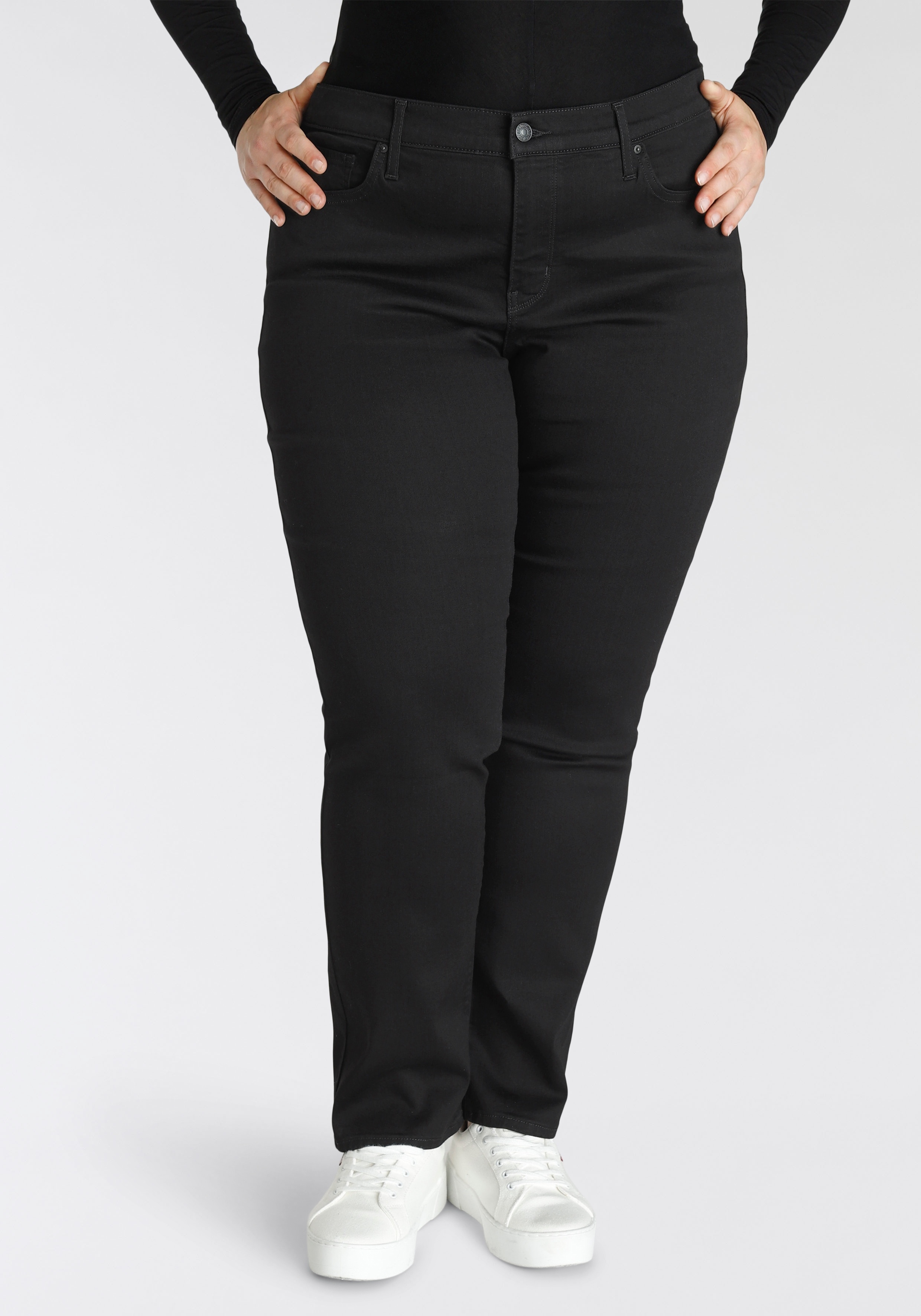 Straight-Jeans LEVI'S PLUS "314 Shaping Straight" Gr. 22 (52), Länge 32, schwarz (soft black) Damen Jeans Gerade