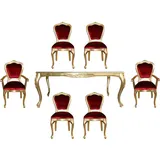 Casa Padrino Esszimmer-Set Luxus Barock Esszimmer Set Bordeauxrot / Gold - 1 Esstisch mit Glasplatte und 6 Stühle - Barock Esszimmermöbel - Made in Italy - Luxury Collection