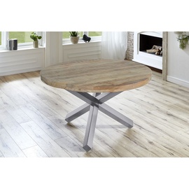 Sam Esszimmertisch rund 140 cm Mangoholz Natur Silber RUNIS