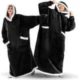 Freetoo Decken-Hoodie, Hoodie Decke mit Ärmeln und Kapuze Kuscheldecke flauschig warm Pullover, Wearable Hooded Blanket - Schwarz