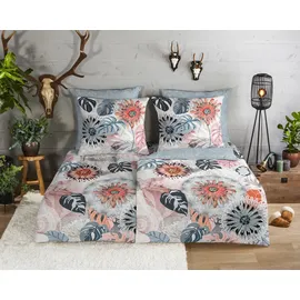 Muller Textil Ralvira Blumen/Blätter/Grau 200 x 200 cm + 2 x 80 x 80 cm