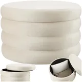 Tectake Sitzhocker mit Stauraum Samt 67 x 42 x 67 cm Creme-weiß