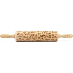 Teigroller FOLKROLL "Raupen", braun (holzfarben), L:43cm Ø:6cm, Buchenholz, Teigroller, Keksteig im Handumdrehen mit Motiv versehen