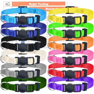 GAMUDA Kleine Haustierhalsbänder, superweiches Nylon-Welpenhalsband, verstellbare Streuhalsbänder für Welpen, einfarbig, Hundehalsbänder mit 2 Aufzeichnungstabellen, 12er-Set (S)