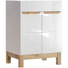 Lomadox Lomado Waschbeckenschrank, Weiß, Holzwerkstoff, 60x85x45 cm, Badezimmer, Badezimmerschränke, Waschbeckenunterschränke