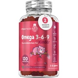 Omega 3 6 9 Gummibärchen für Kinder - 400mg Perillaöl liefert Omega 3, Omega 6 & Omega 9 pro Portion - 120 Vegane Gummies - 2 Monatsvorrat - Fettsäuren mit Erdbeeren & Himbeeren Geschmack - maxmedix