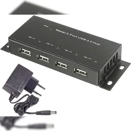 Renkforce RF-4830984 4 Port USB 2.0-Hub Metallgehäuse, zur Wandmontage Schwarz