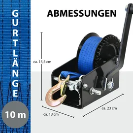 Trutzholm Gurtwinde 1133 kg Polyester 10 m blau mit Lasthaken Sperrhebel