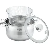 Platinum Frittiertopf 3 tlg Hochwertiger Edelstahl 18/10 Induktion Korb Fritteuse Ø24×14.5 cm, 6.6L Topf mit Deckel