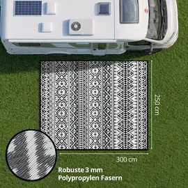 evocamp Outdoor Teppich 250x300 cm, Kunststoffteppich, wetterfest für Terrasse, grau-weiß