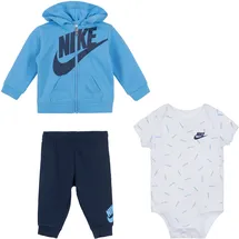 Nike Erstausstattungspaket NIKE SPORTSWEAR "JDI TOSS 3PC FZ PANT SET", Mädchen, Gr. 62 (3), blau (blau, marine), Sweatware, Obermaterial: 60% Baumwolle, 40% Polyester, KOB Set-Artikel Erstausstattungspaket, für Babys