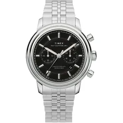 Chronograph TIMEX "WATERBURY METROPOLITAN CHRONO", silberfarben, schwarz, Armbanduhren, Herren, Quarzuhr, Armbanduhr, Herrenuhr,Lederarmband,Stoppfunktion,Datum