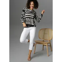 Aniston SELECTED Shirtbluse mit grafischem Muster Gr. 34, schwarz-offwhite-beige, , 30801855-34