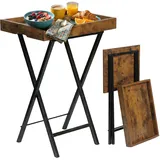 Relaxdays Beistelltisch mit Tablett, braun/schwarz