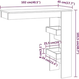 vidaXL Wand-Bartisch Grau Sonoma 102x45x103,5 cm Holzwerkstoff