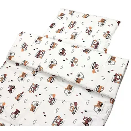 TupTam Kinder Gemusterte Bettdecken Set Ganzjahresdecke Bettdecke Kopfkissen Flachkissen 2tlg., Farbe: Bagger Beige, Größe: 135x100 cm