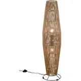 lightling Modern Stehlampe Mikael in Rattan-Optik, mit Fußschalter, Korpus aus Papier, exkl. 2 x E27 max. 40W, Ø 25 cm, Höhe 103 cm, Metall